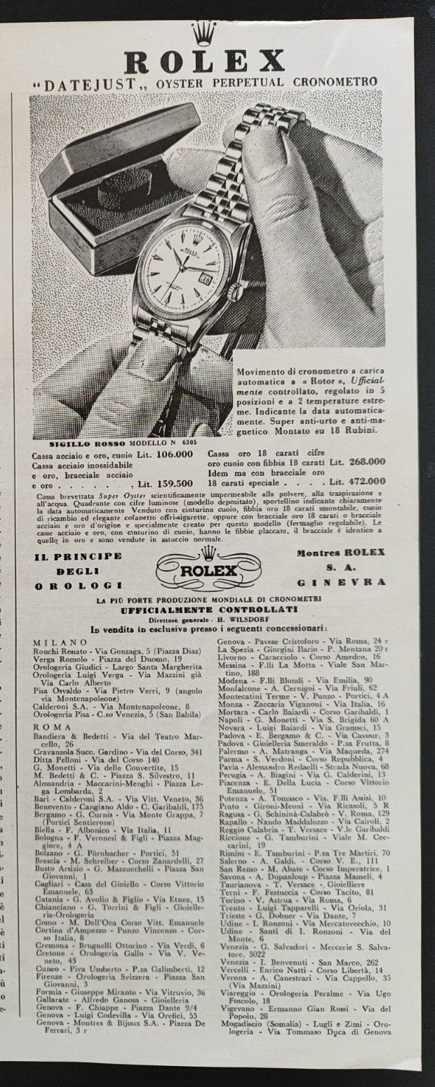 Pubblicità originale Rolex Oyster Perpetual Datejust 1957