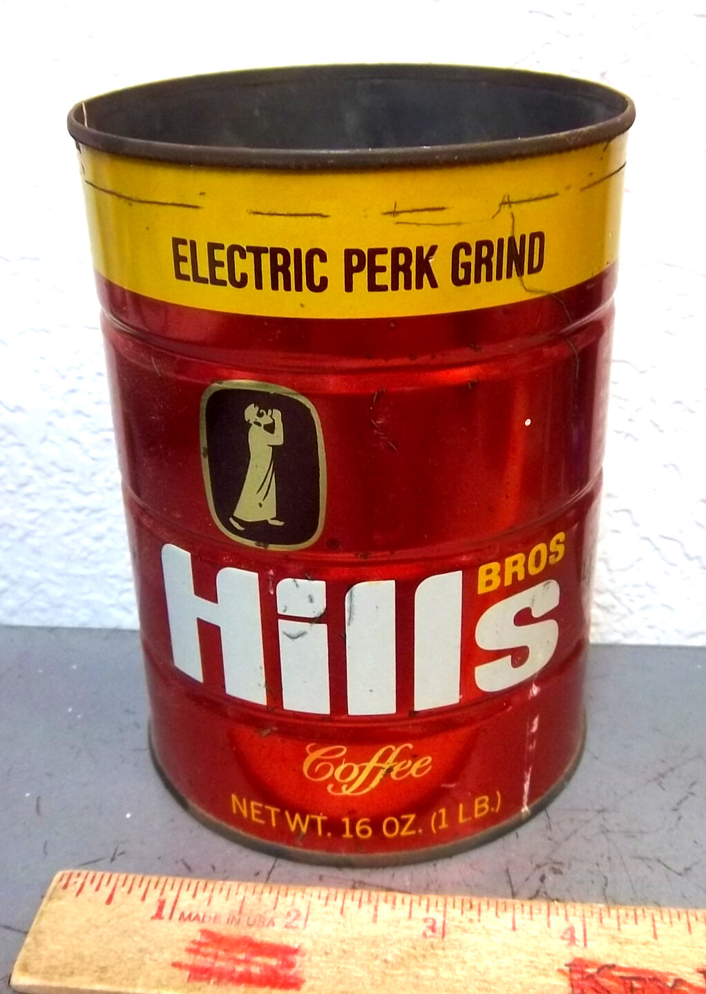 vintage Hills Bros Electric Perk Grind 1 pound coffee tin (empty), late