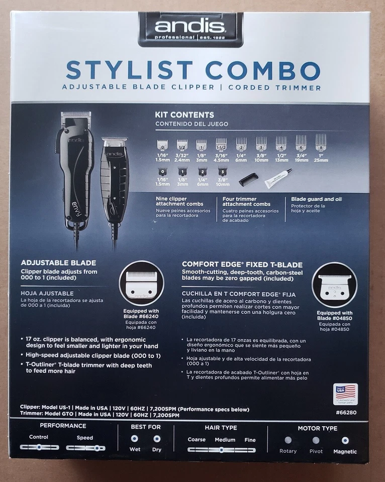 Andis Stylist Combo Envy Clipper+T-Outliner Trimmer Haircut Kit w/Blade Brush - Image 3 of 4