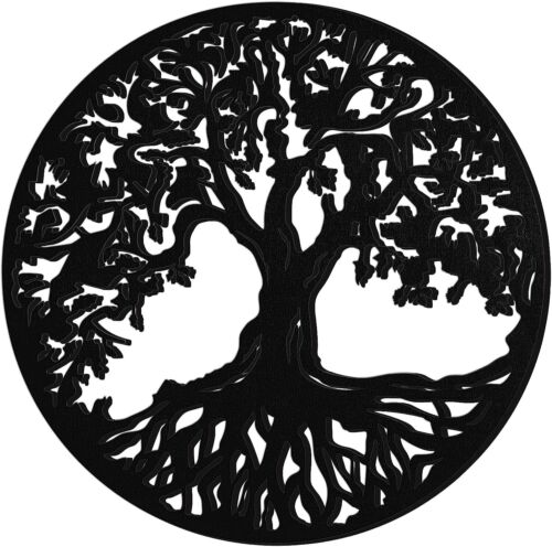 Wooden Wall art Decor Tree Sculpture 11.8 Inch Hollowed Hanging Sign Home black