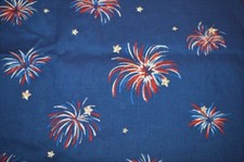 PATRIOTIC FIREWORKS W/ SILVER METALLIC EMBROIDERED STARS COTTON FABRIC 2 YD 23IN