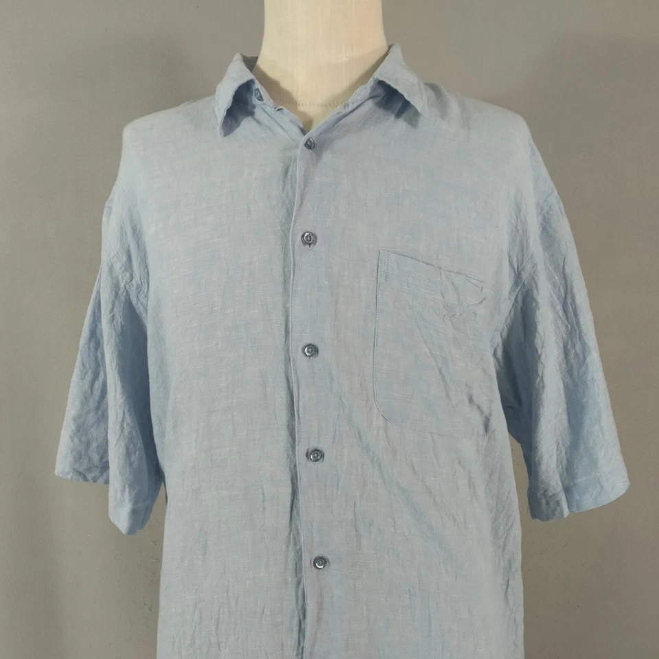 Donald J Trump shirt Men's large blue Linen short sleeve button up casual - Image 2 of 4