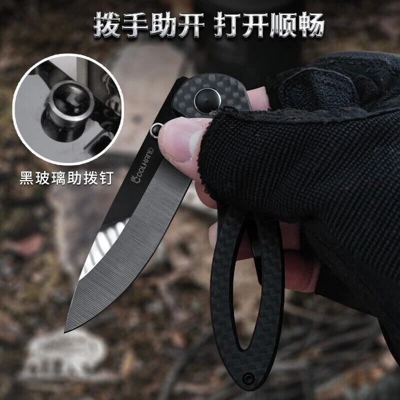 Hoja de cerámica L6,7 cm mango de fibra de carbono L9,8 cm cuchillo plegable afilado + clip trasero Foto 3 de 3