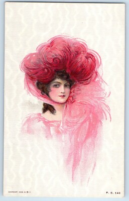 1909 Art Pretty Woman Curly Hair Signed Artist Creston Ohio OH Antique Postcard