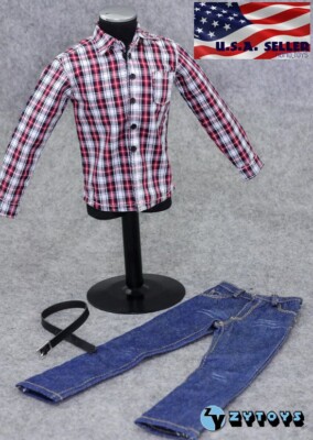 1/6 Red Plaid Shirt Blue Jeans Set For 12'' Hot Toys PHICEN Male Figure  USA 