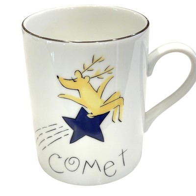Pottery Barn Reindeer Comet Mug Made In Japan 6'' Holiday Christmas Silver Rim