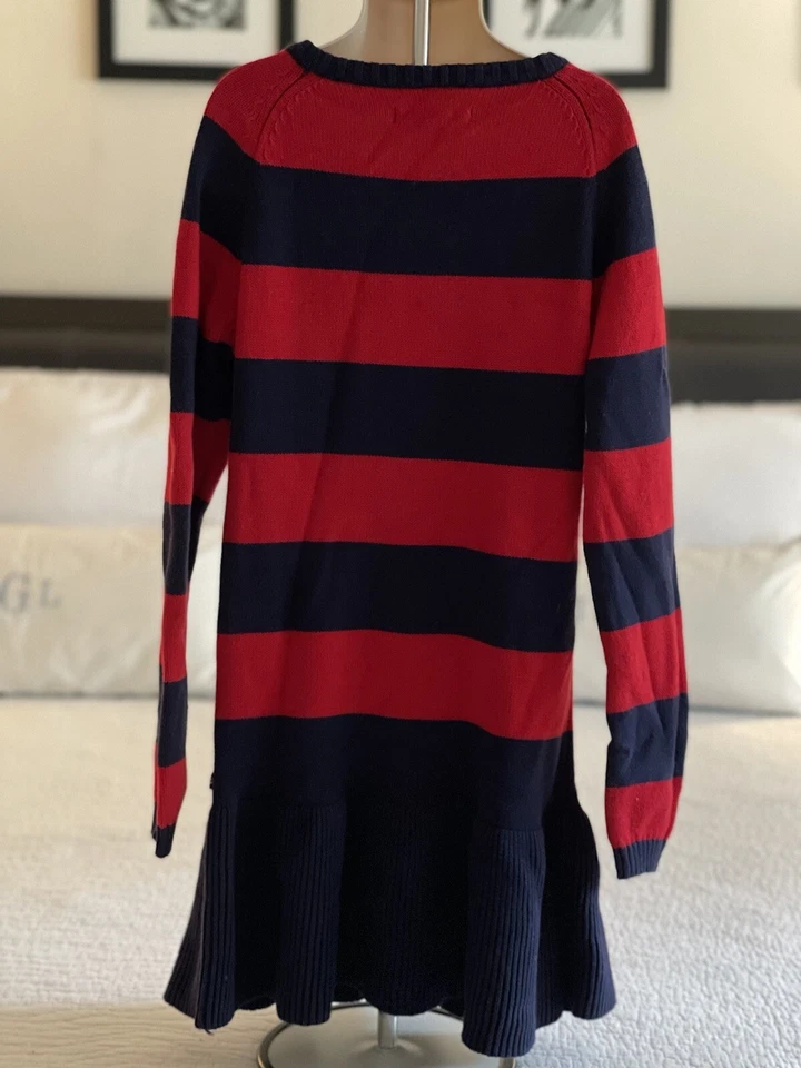NAUTICA Girls Size 8 Striped Sweater Dress, Red, Navy, White Anchor, EUC - Image 4 of 4