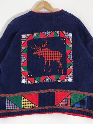 DESIGN OPTIONS Holiday Festive Nature Moose KNIT SWEATER Cardigan