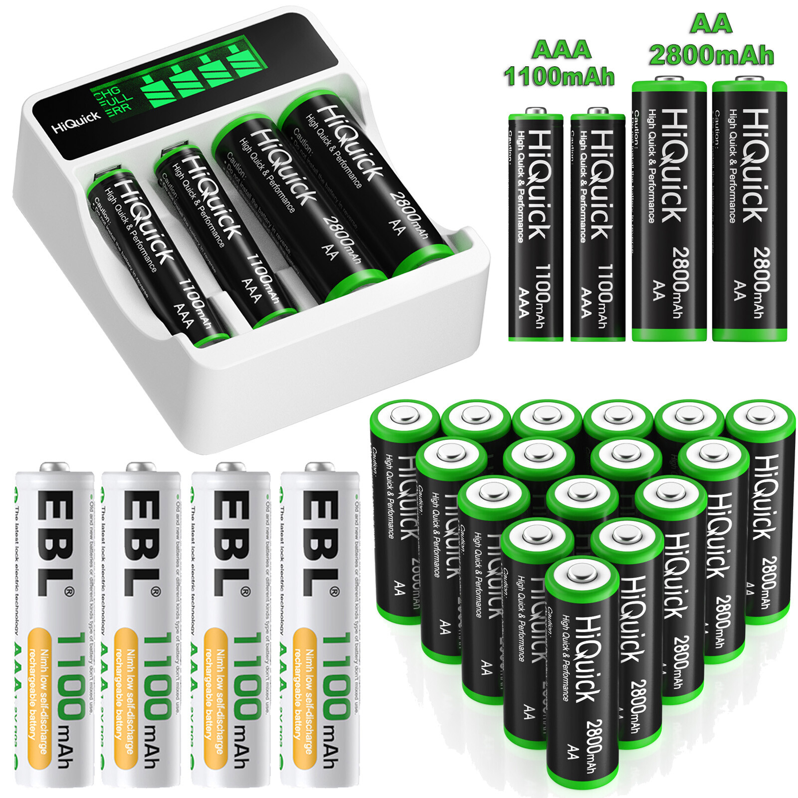 AAA AA Rechargeable Batteries 1100mAh 2800mAh 1.2V Ni-MH / LCD Smart Charger Lot-image