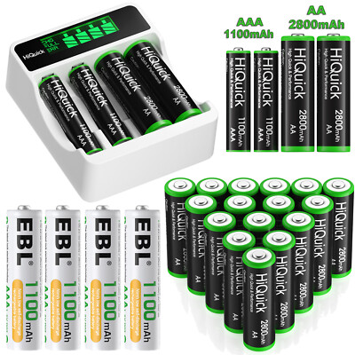 AAA AA Rechargeable Batteries 1100mAh 2800mAh 1.2V Ni-MH / LCD Smart Charger Lot