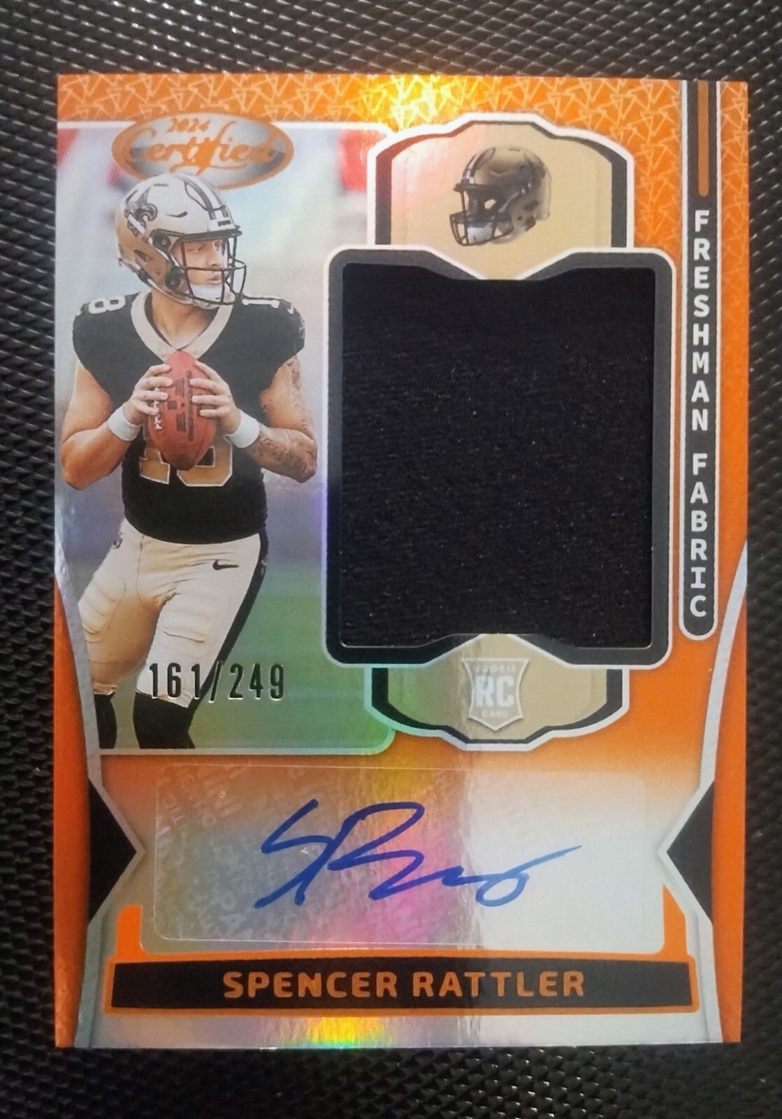 Spencer Rattler 2024 Certified Freshman Fabric Jersey Orange RC Auto #/249 RPA