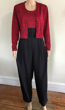 vtg 80s SCARLETT 2PC Jumpsuit Sz 12P Red Black Belted Jacket Romper