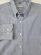 Geoffrey Beene Long Sleeve Shirt Blue White Stripes Cotton Pinpoint Men Large