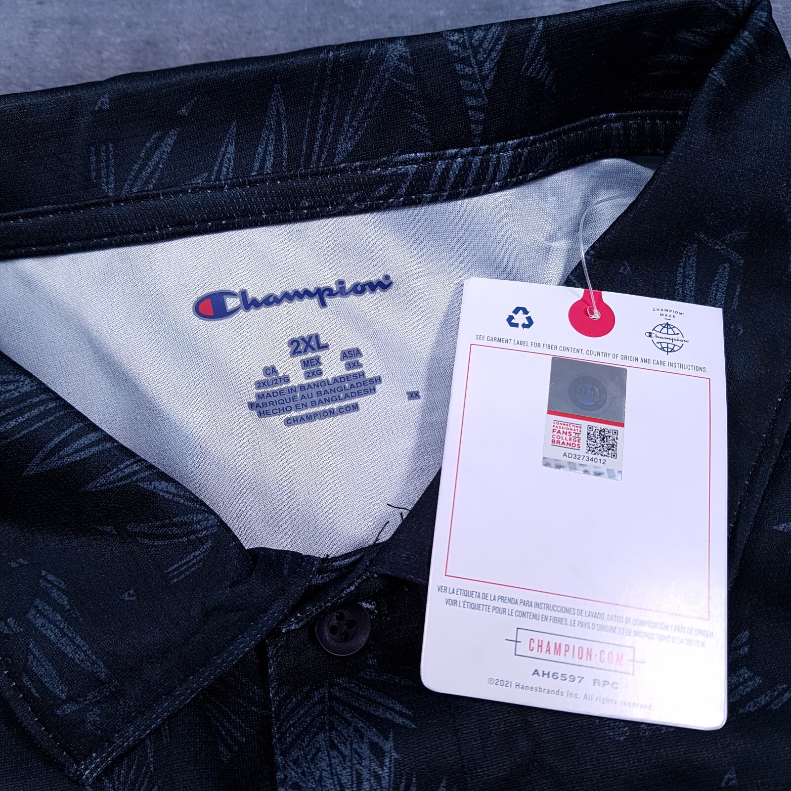 CHAMPION Texas A&M Aggies Golf Polo Shirt Mens 2XL Floral Tropical Black Grey