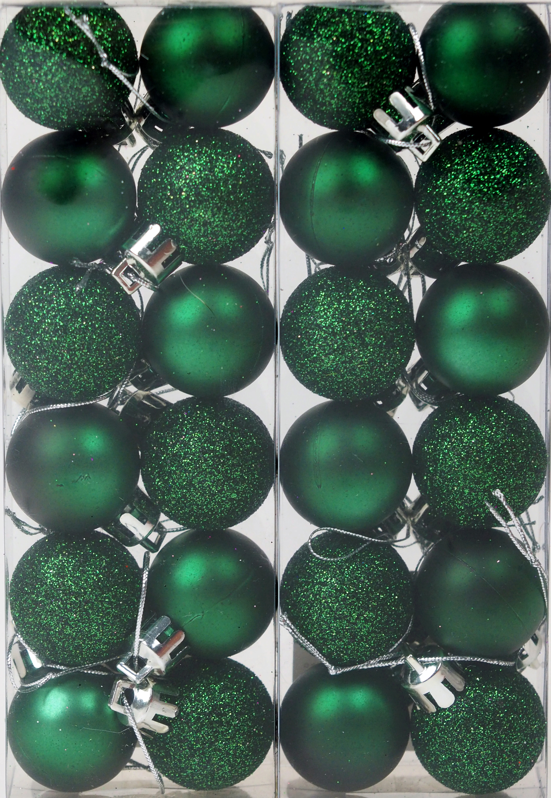 Mini Christmas Emerald Green Glitter Tree Baubles Decorations (Set of 24)