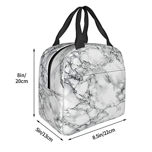 Fiokroo Lunch Bag Insulated Marble Texture Black And White Lunch Box  Reusable