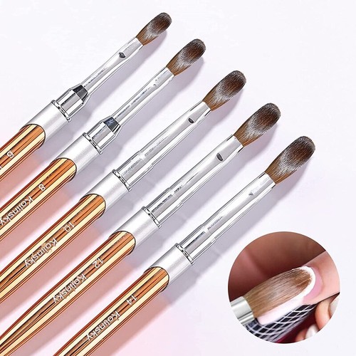 100% Pure Kolinsky Hair Acrylic Nail Brush Oval Crimped Shaped Metal Handle - Picture 19 of 33