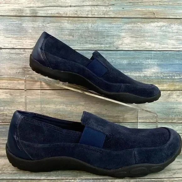 Mocassini Clarks donna 7 5 m blu scamosciati slip on comodi casual scarpe da passeggio basse
