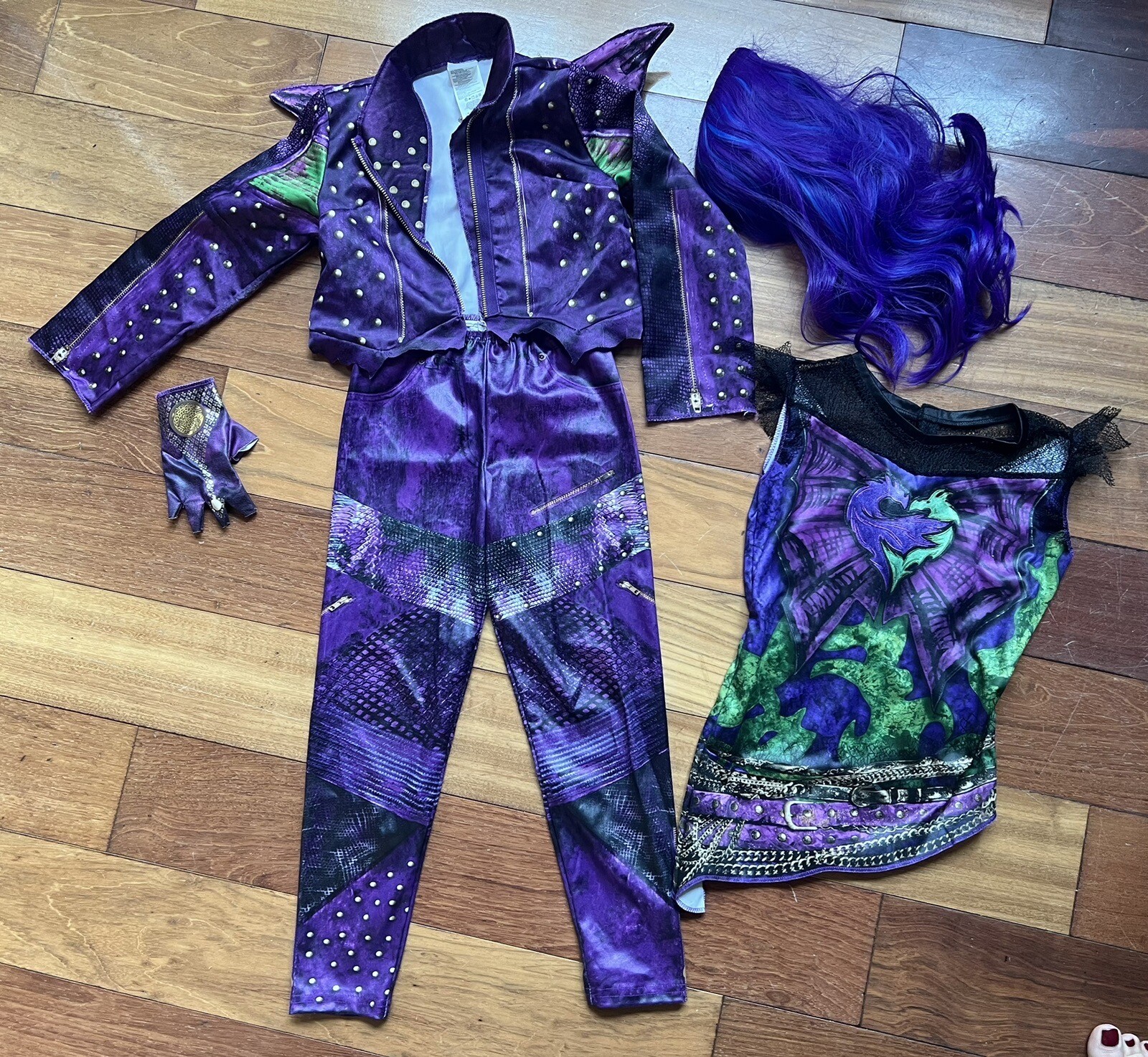 Disney Descendants 2 MAL Jacket Shirt Leggings Glove Costume Wig Child ...