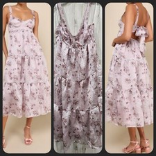 LULUS Marvelously Darling Mauve Floral Tiered Backless Midi Dress Size XL**NWOT*