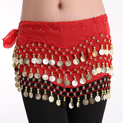 Damen Bauchtanz Gürtel, Tanztuch mit Münzen für Bauchtanz, Chiffon Hüfttuch Bauc - Bild 4 von 7