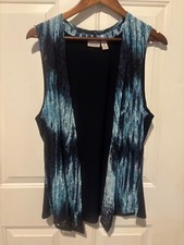 Easywear By Chico  s Cardigan Vest Women  s Large Blue Black Boho Artsy