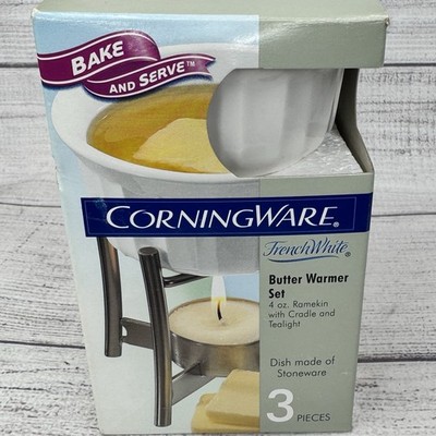 Vintage CorningWare French White Butter Warmer Ramekins Tealight & Holder New