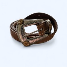 VTG 1980's Western Ranger Belt 34" Solid Nickel Silver Rose Hardware Two Tone