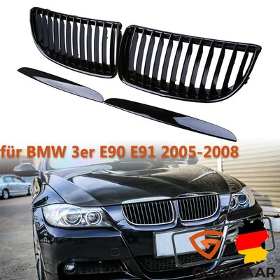 Nieren Grill Glanz Schwarz Einzelsteg Kühlergrill für BMW 3er E90 E91 2005-2008