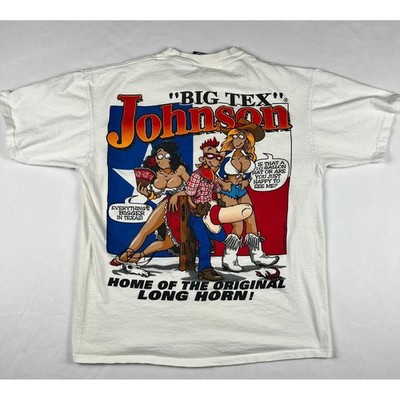 Vintage 1990s Big Tex Johnson T-Shirt Novelty Cartoon Texas Graphic Tee L