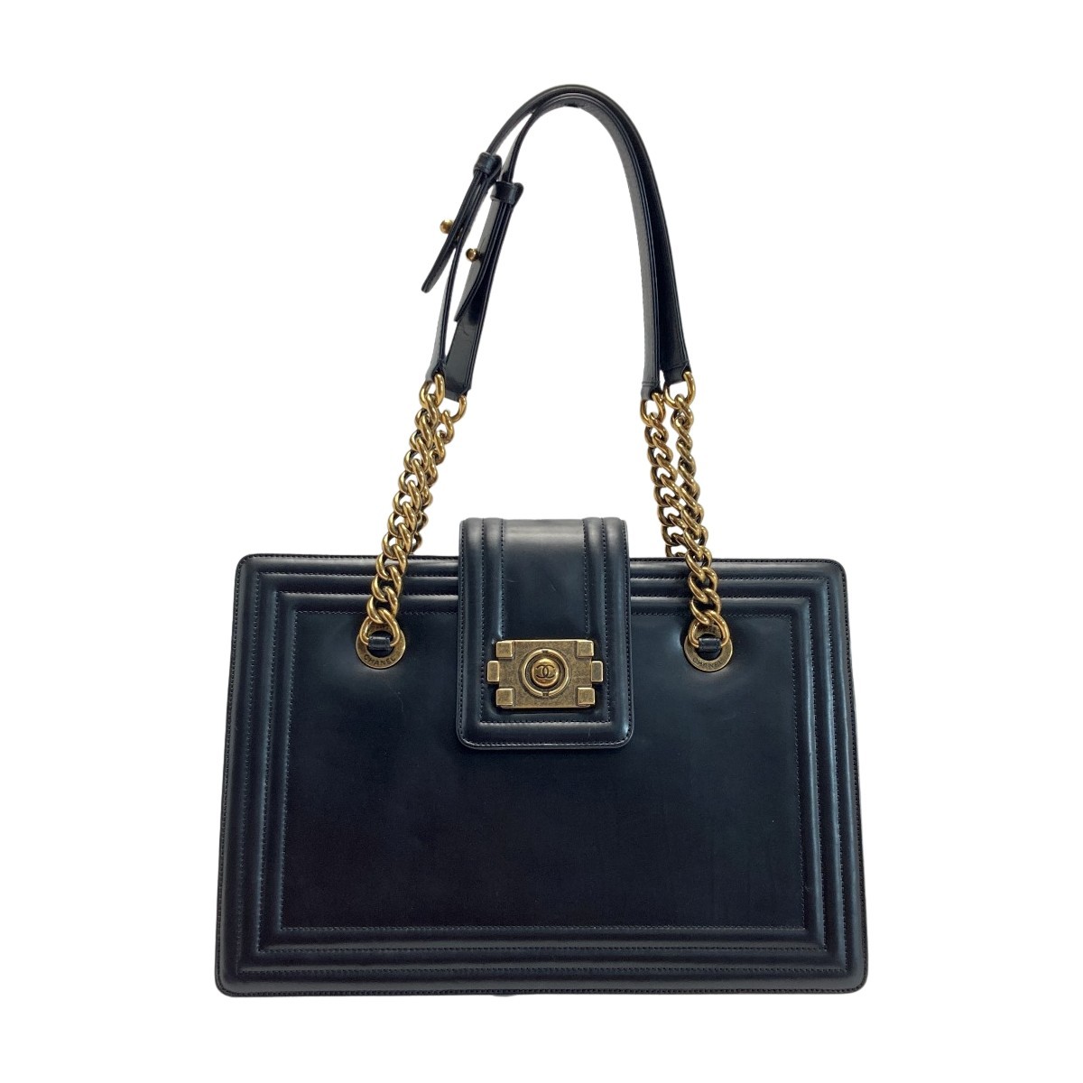 CHANEL Boy Chain Leather Tote Bag with Coco Mark 035  