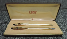 Cross 10KT Gold Plate Ballpoint Pen and Pencil Set w Original Box USA GBC