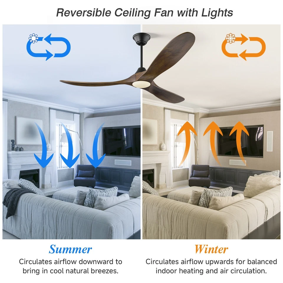 52/60/70" Wood Ceiling Fan Light & Remote/APP/Voice Rustic DC Fan Clearance Sale - Image 4 of 4