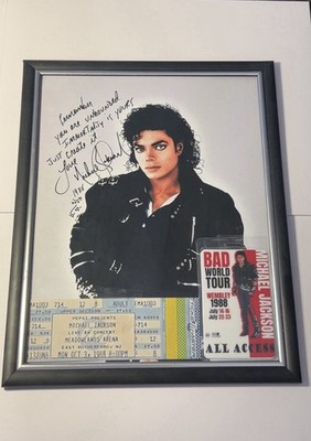 Michael Jackson Signed Framed Reprint Photo Ticket Stub Laminate Pass