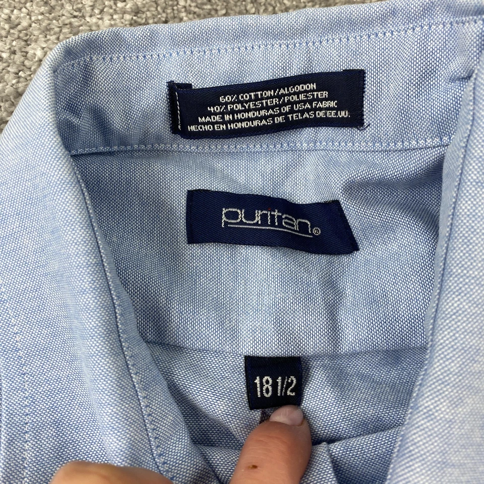 Camisa de vestir puritana para hombre talla 18,5 manga corta azul bolsillo en el pecho mezcla de algodón Foto 3 de 4