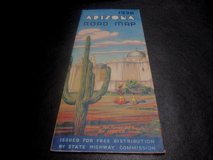 1938 ARIZONA ROAD MAP - STATE DEPARTMENT COMMISSION - ORIGINAL MAP - EXCELLENT 