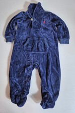 Polo Ralph Lauren Baby Boys One-Piece Velour Romper 6 Months Navy with Red Pony