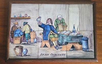Antique Dutch Makkum Tichelaar Delft Wall 6 Tile Tableau Plaque Holland c 1900