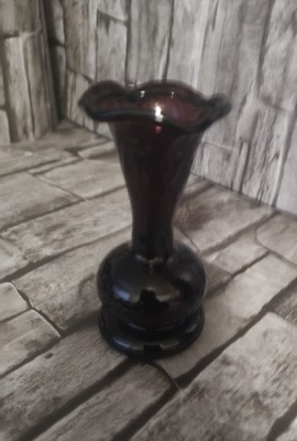 Hand Blown Glass Small Amethyst Bud Vase with Ruffled Rolled Edge 4.5''