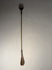 Vntg Back Scratcher Shoe Horn Hand Brass Metal Double End Antique Heavy Duty 21