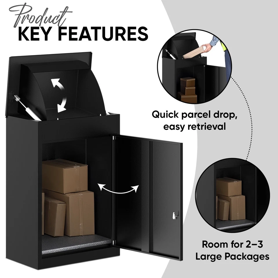 Belofay Post Box High Capacity Outdoor Parcel Drop Box Medium Mail Box Black - Image 2 of 4
