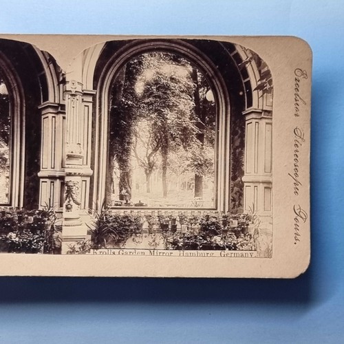 Hambourg Stereoview C1895 Allemagne vraie photo Krolls jardin miroir extérieur