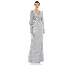 NWT Mac Duggal 5501 Dress Retail 598.00 Silver Sequined Gown Sz4