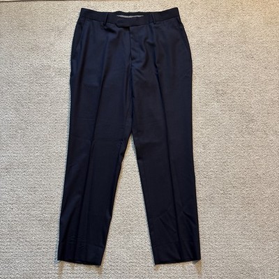David Alan Dormeuil Cloth Tropical Amadeus Navy Blue Men Dress Pants Wool Blend