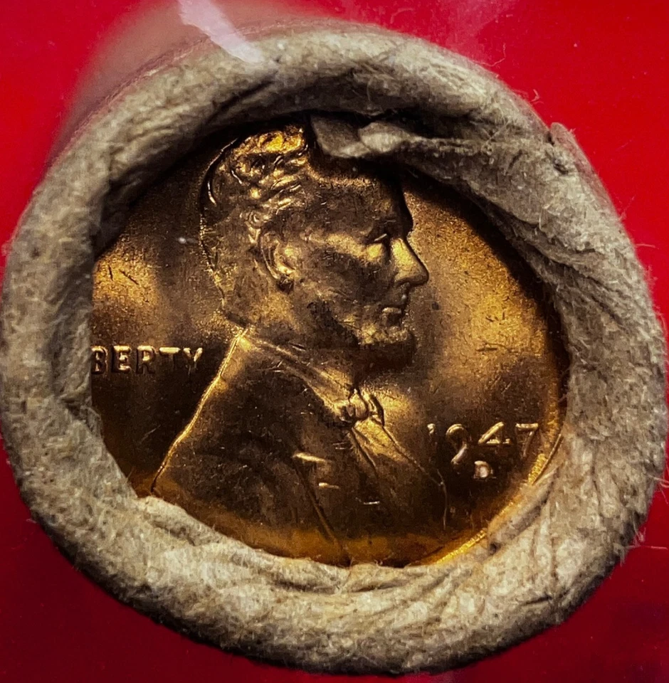 1947-D OBW OLD BANK WRAP ROLL BU RED UNCIRCULATED LINCOLN WHEAT CENT PENNIES - Image 3 of 4