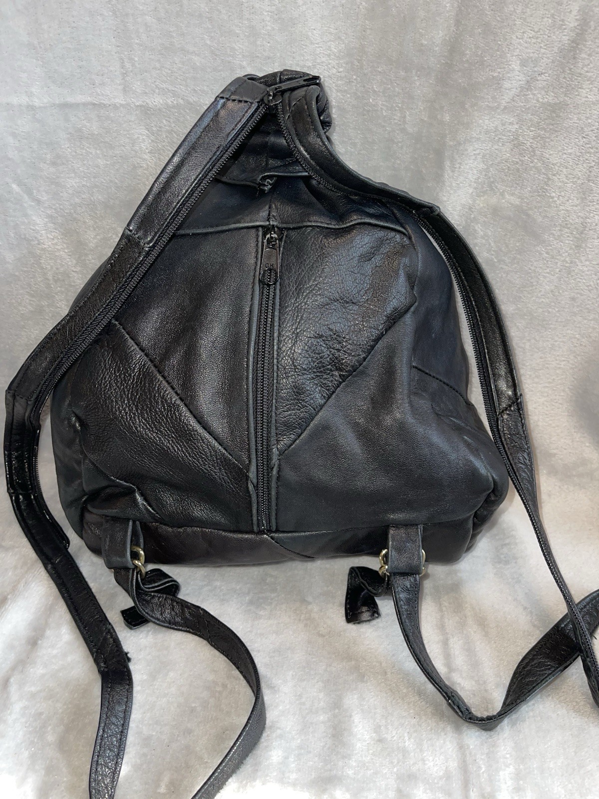 Black Leather Patchwork Backpack Purse Soft Leath… - image 3