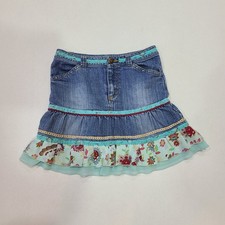 Y2k Mary Kate And Ashley Denim Skirt Girls 7 Aqua Ruffled Hem Studs Embellished