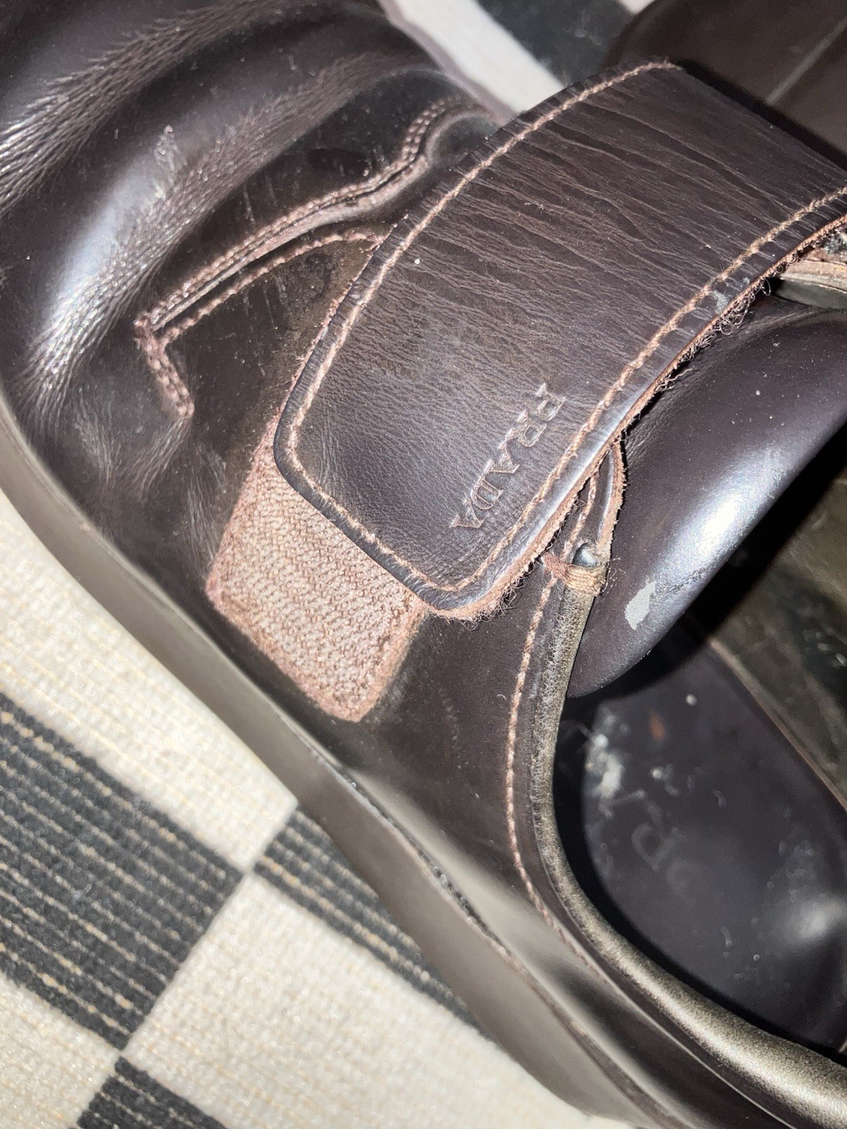 PRADA Brown Leather Hook & Loop Round Toe Men's C… - image 6