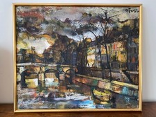 HUILE SUR TOILE SIGNEE OLIVIER FOSS LE QUAI DE BOURBON A PARIS