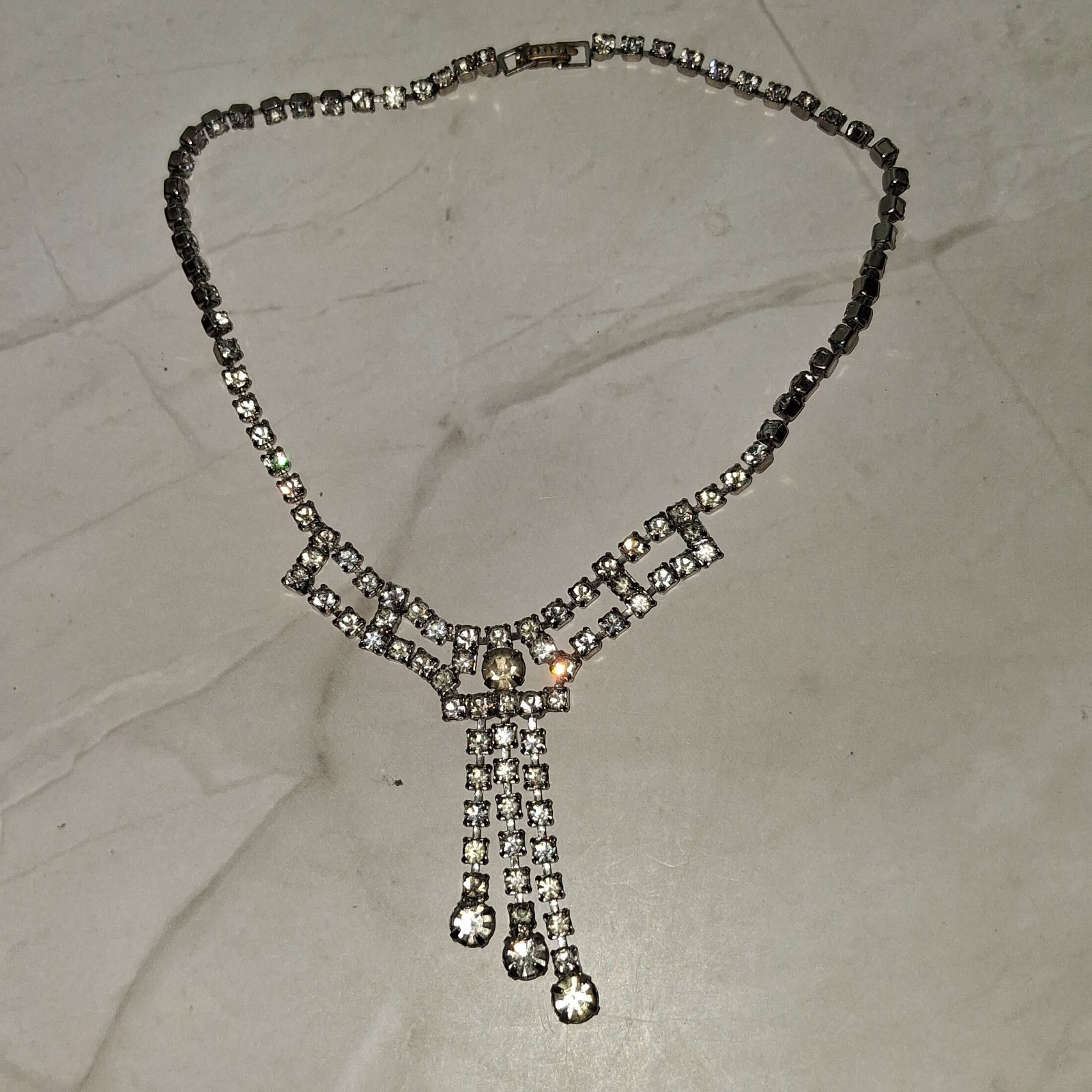 Sparkling Prong-Set Triple Drop Rhinestone Necklace in White or Colorless